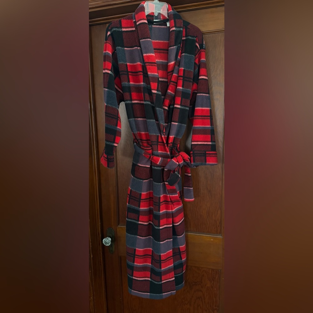Vintage Laura Gayle Intimates Bath Robe Women’s M 8 10 Red Plaid Fleece Belted